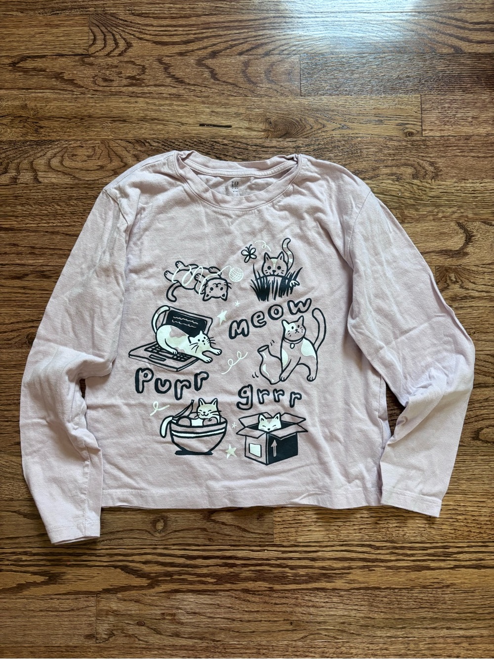 Gap Pink Cat Graphic Long Sleeve Tee